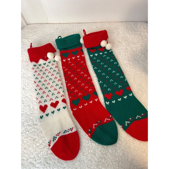 Lot 3 Christmas Stockings Made in Taiwan ROCVintage Heart Knit